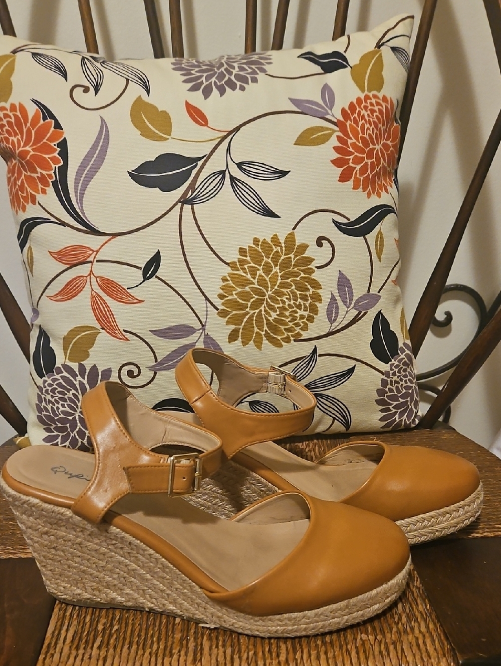 Qupid Tan Espadrille Wedge Sandals with Ankle Strap